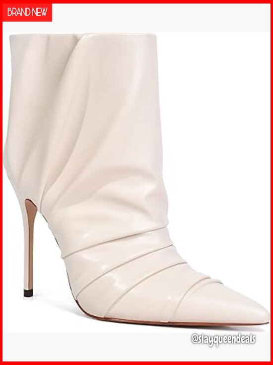 Shoes - Women's 4-Inch Stiletto Ankle Boots Pointed Toe Ruched Pull On